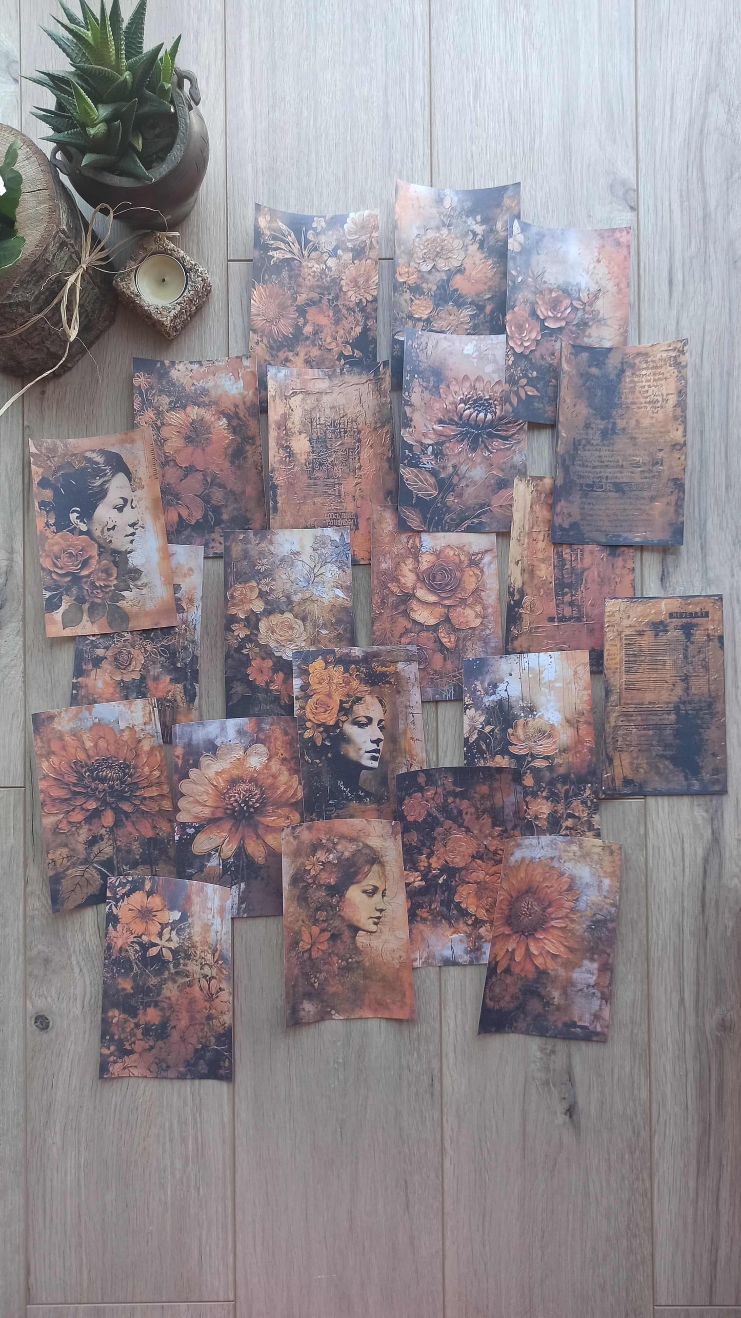 21 Adet Eskitme Vintage Rustik Temalı Scrapbook Kağıt Seti Bullet Journal Dekupaj Kağıdı