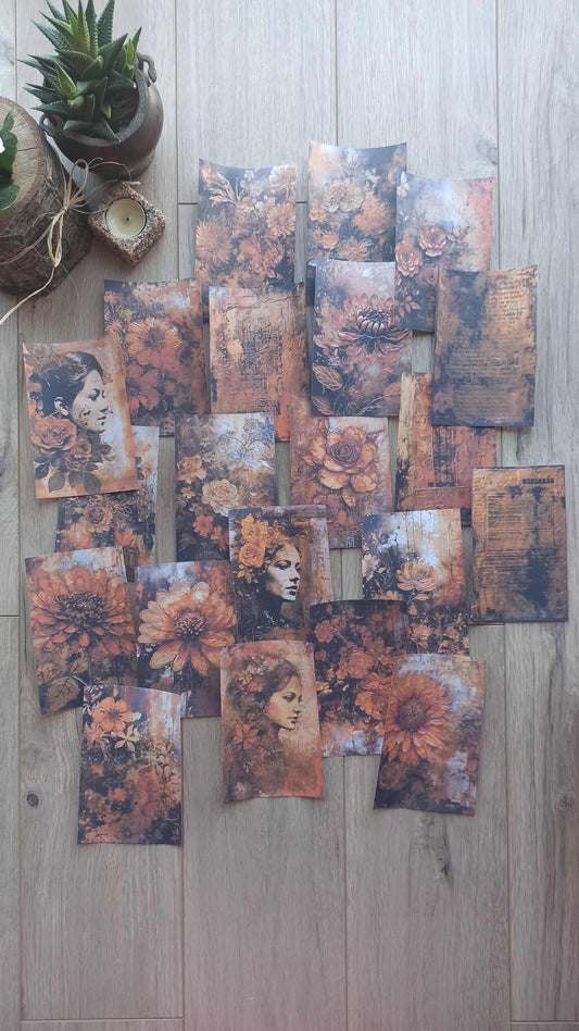 21 Adet Eskitme Vintage Rustik Temalı Scrapbook Kağıt Seti Bullet Journal Dekupaj Kağıdı