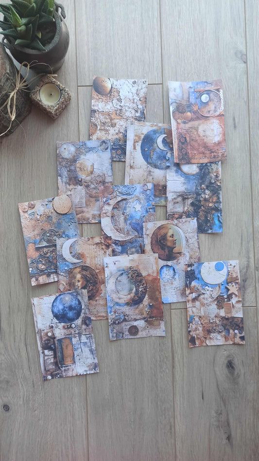 12 Adet Scrapbook Rustik Ay Temalı Scrapbook Kağıt Seti Bullet Journal Dekupaj Kağıdı