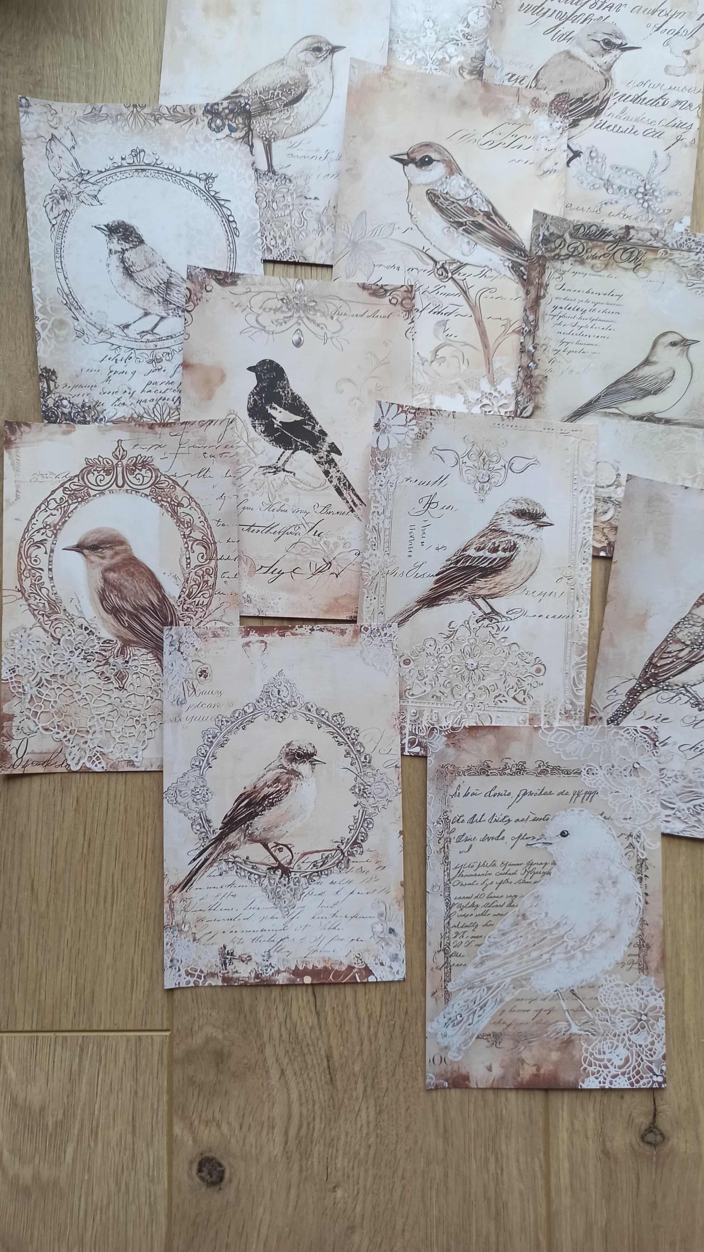 12 Adet Scrapbook Eskitme Kuş Dantel Temalı Scrapbook Kağıt Seti Bullet Journal Dekupaj Kağıdı