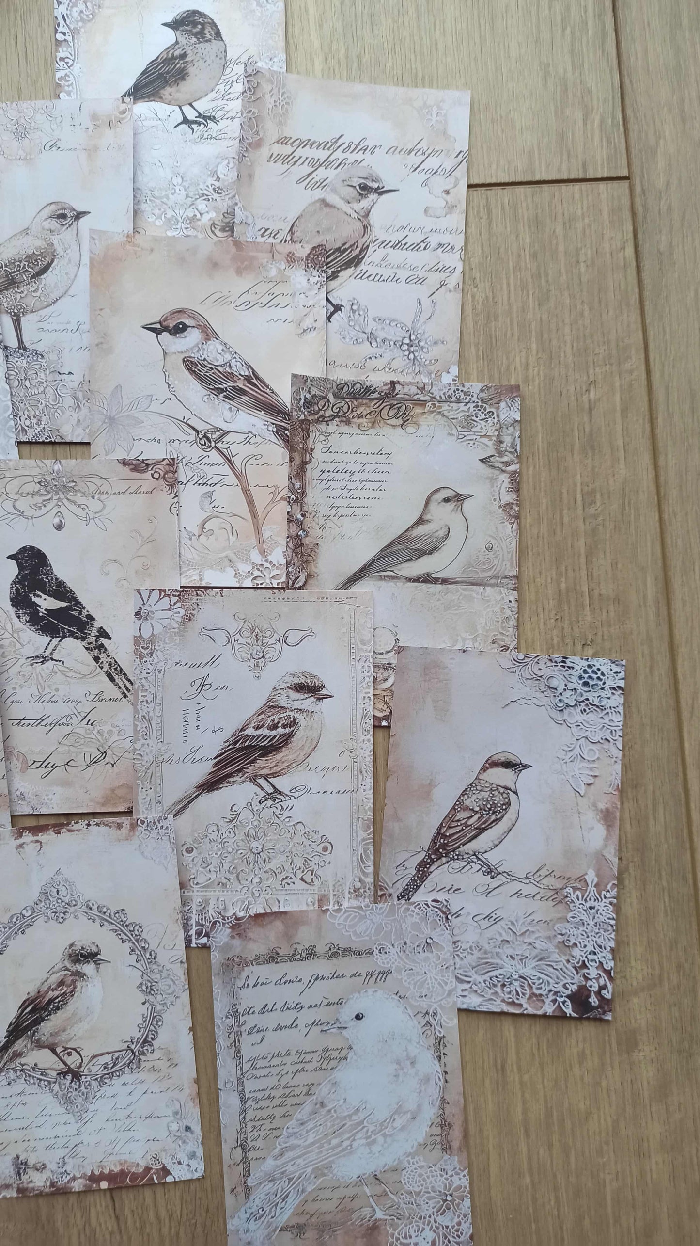 12 Adet Scrapbook Eskitme Kuş Dantel Temalı Scrapbook Kağıt Seti Bullet Journal Dekupaj Kağıdı