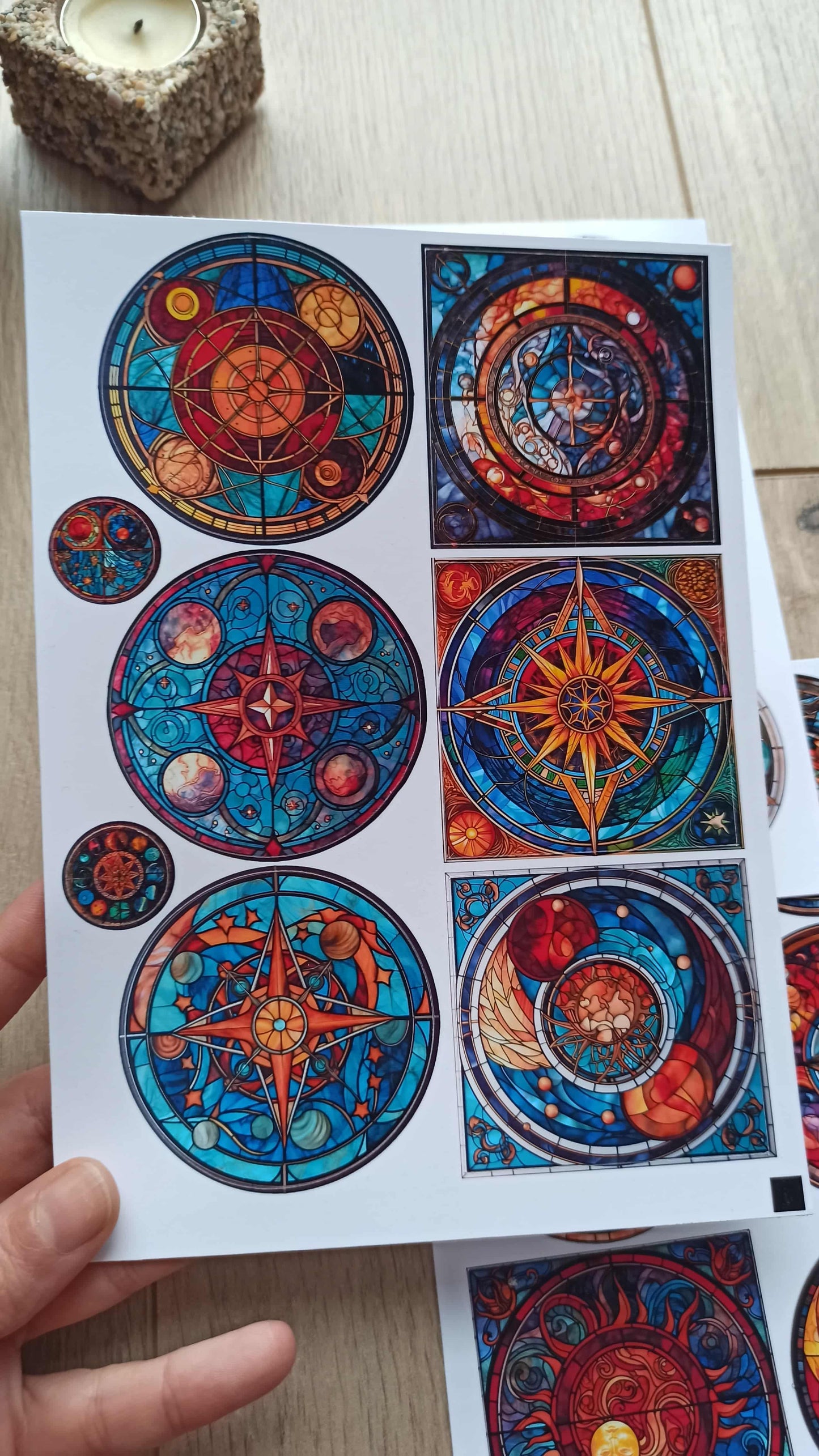 20 Adet Vitray Sticker Seti Bullet Journal Laptop Termos Scrapbook Renkli Cam Yuvarlak Kare Sticker