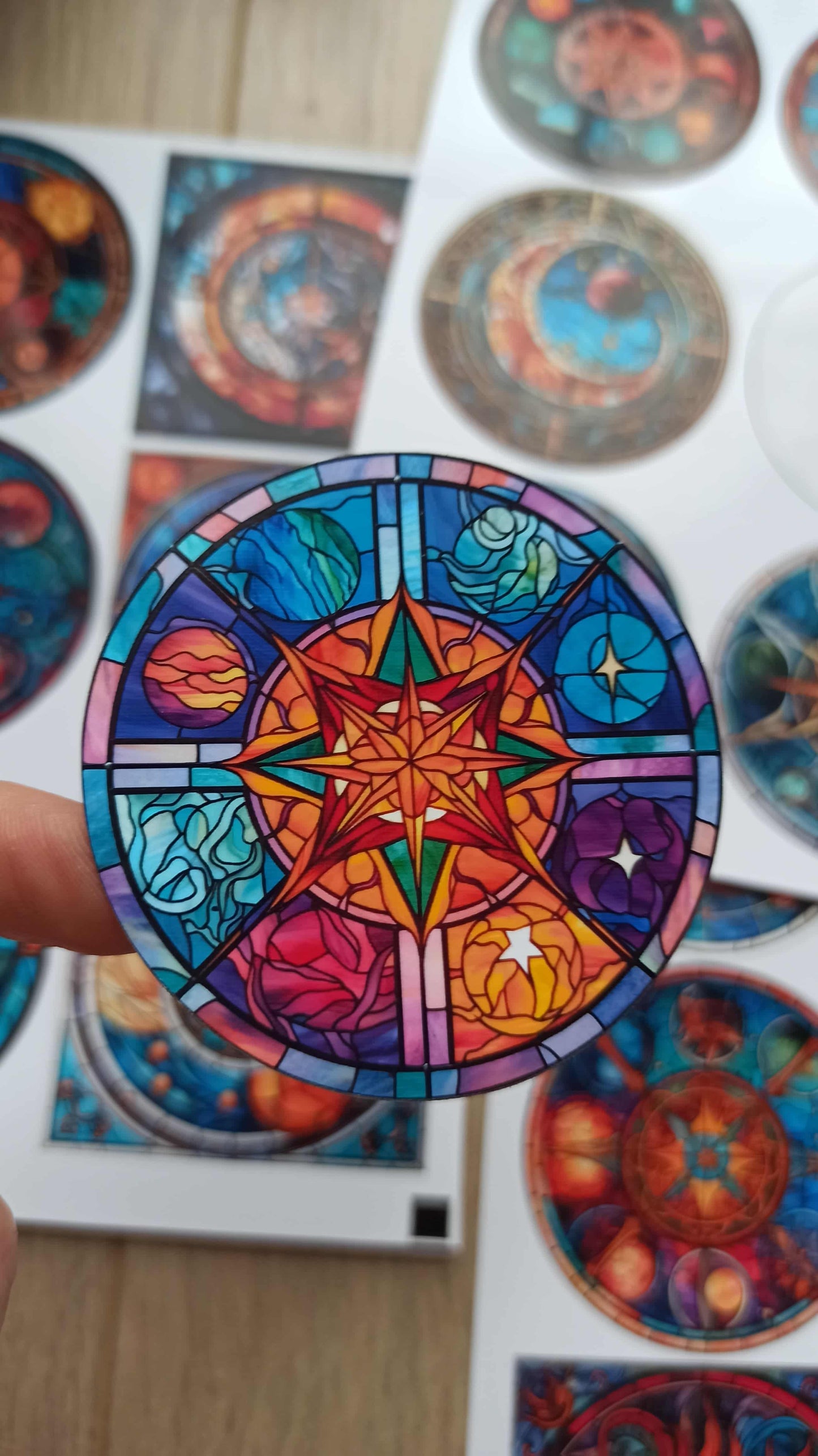 20 Adet Vitray Sticker Seti Bullet Journal Laptop Termos Scrapbook Renkli Cam Yuvarlak Kare Sticker