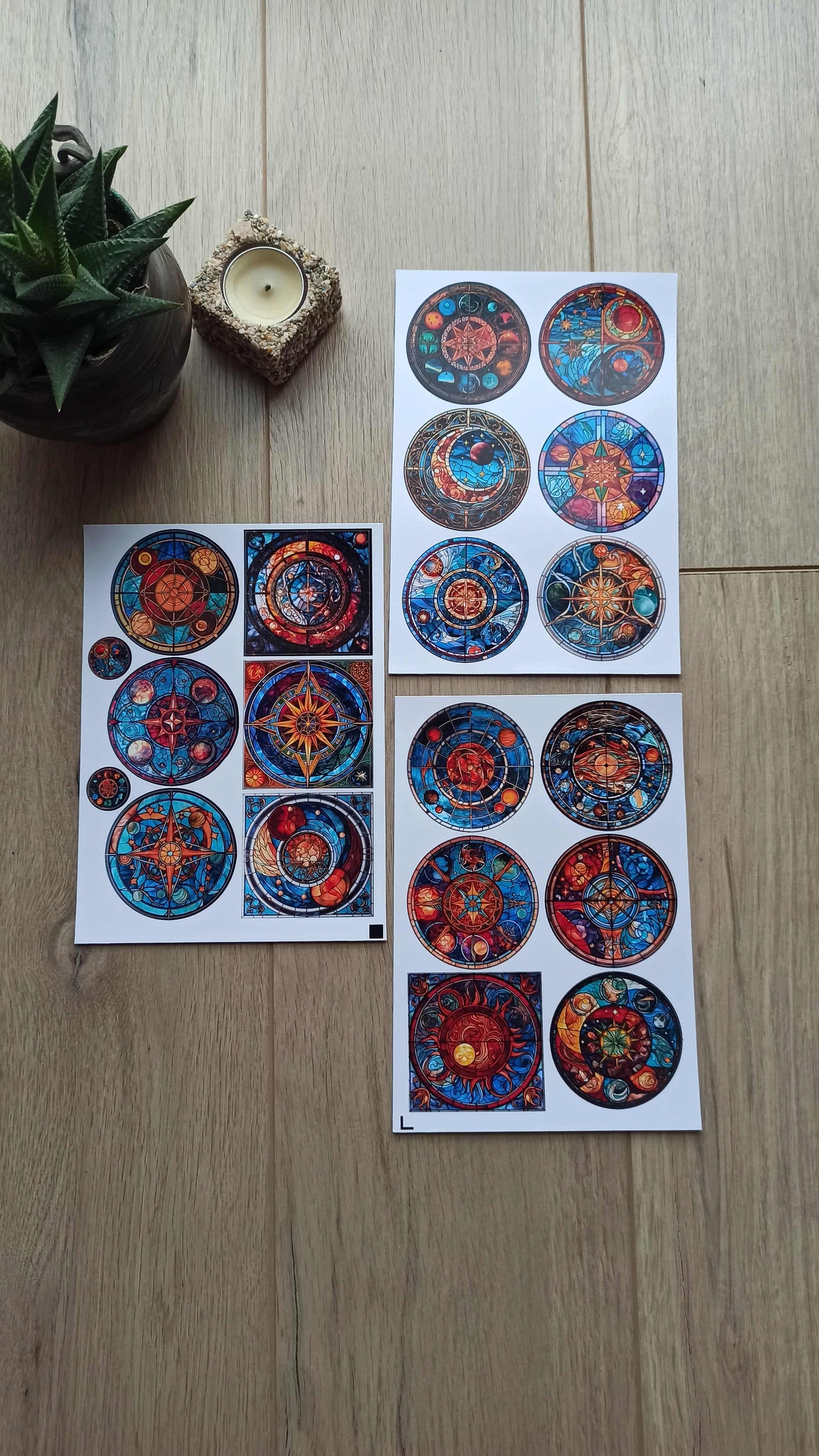 20 Adet Vitray Sticker Seti Bullet Journal Laptop Termos Scrapbook Renkli Cam Yuvarlak Kare Sticker