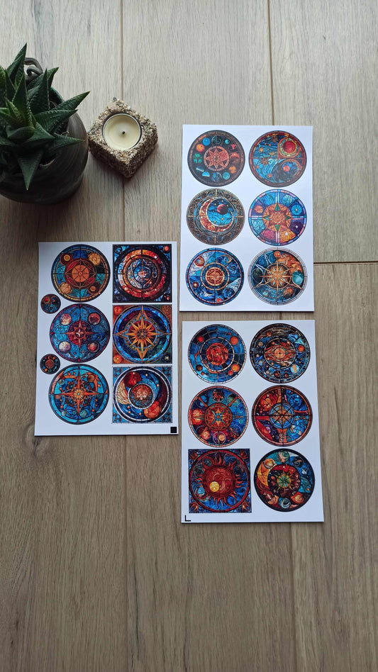 20 Adet Vitray Sticker Seti Bullet Journal Laptop Termos Scrapbook Renkli Cam Yuvarlak Kare Sticker