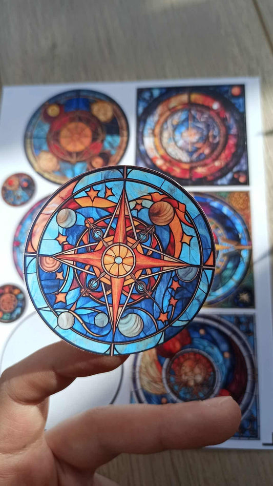 20 Adet Vitray Sticker Seti Bullet Journal Laptop Termos Scrapbook Renkli Cam Yuvarlak Kare Sticker