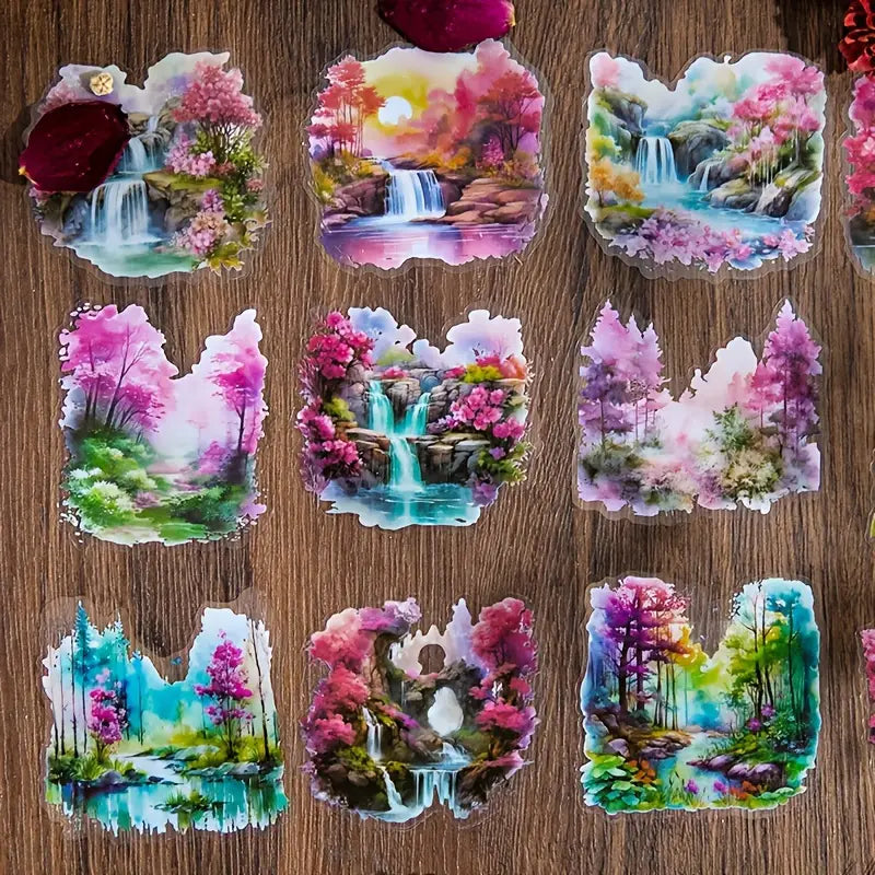 30 Adet Şeffaf Manzara Sticker Seti Bullet Journal Scrapbook Şeffaf Orman Sticker Laptop Ajanda Planlayıcı