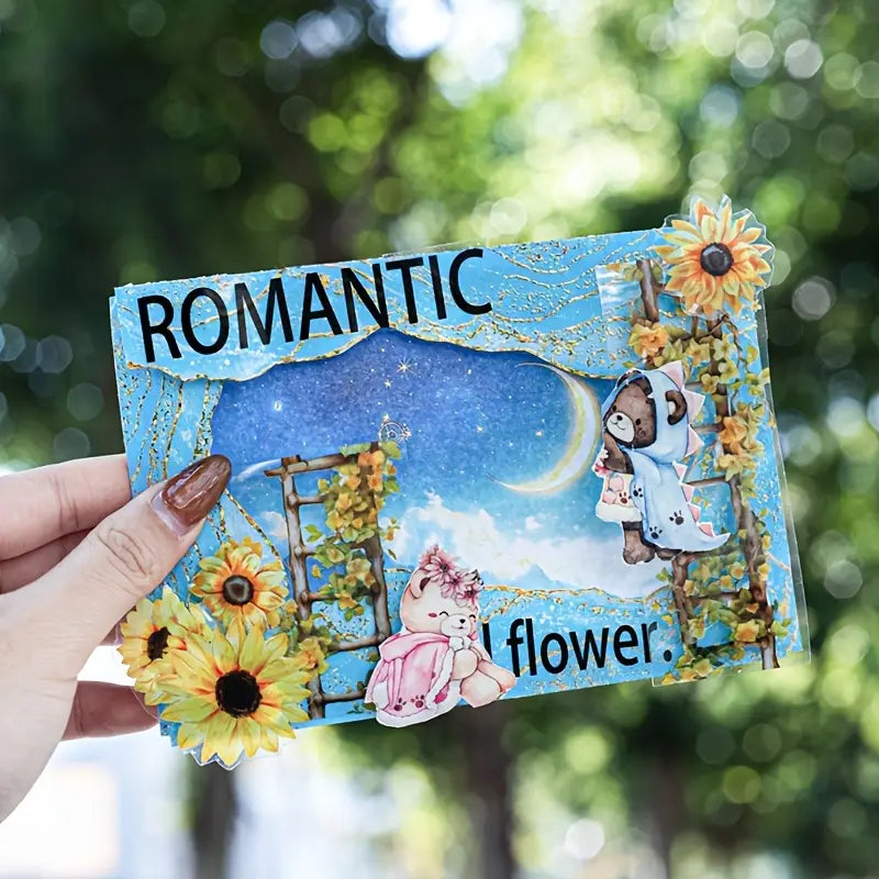 Şeffaf Ahşap Çiçek Merdiven Tema Pet Bant Rulo 4cmx2m Scrapbook Bullet Journal Ajanda Washi Tape