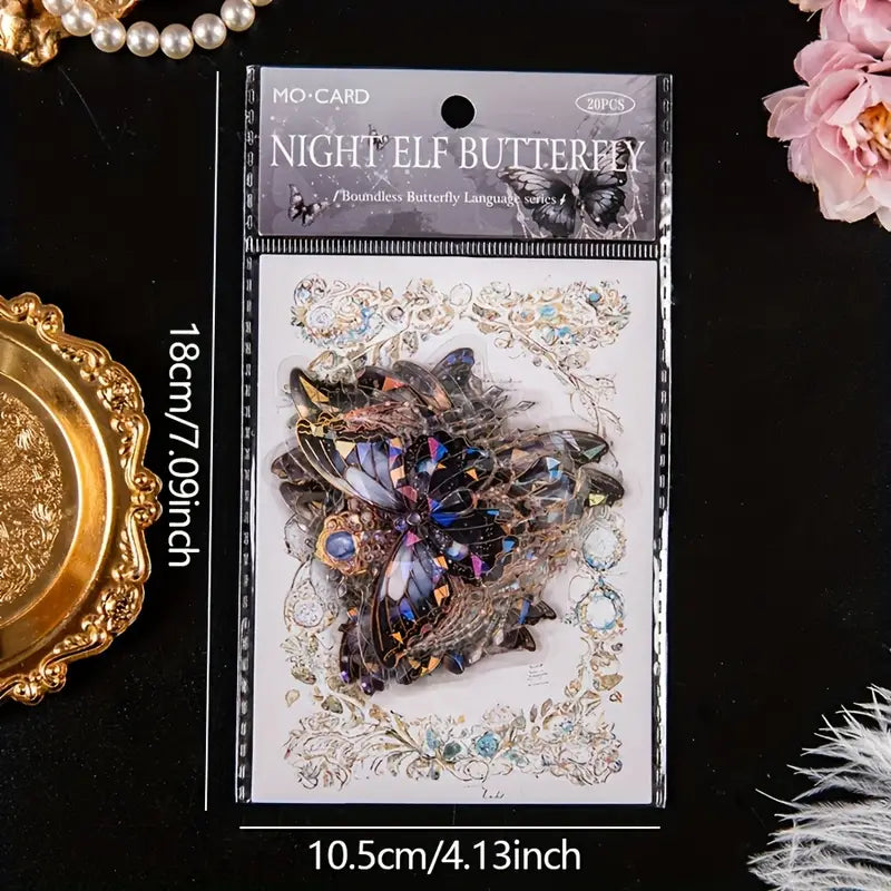 20 Adet Yaldızlı Şeffaf Kelebek Sticker Seti Bullet Journal Scrapbook Şeffaf Holografik Sticker Laptop Ajanda Planlayıcı