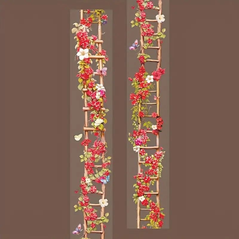 Şeffaf Ahşap Çiçek Merdiven Tema Pet Bant Rulo 4cmx2m Scrapbook Bullet Journal Ajanda Washi Tape