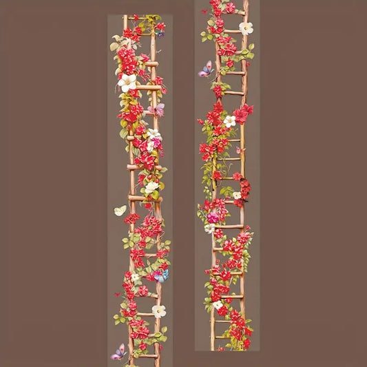 Şeffaf Ahşap Çiçek Merdiven Tema Pet Bant Rulo 4cmx2m Scrapbook Bullet Journal Ajanda Washi Tape