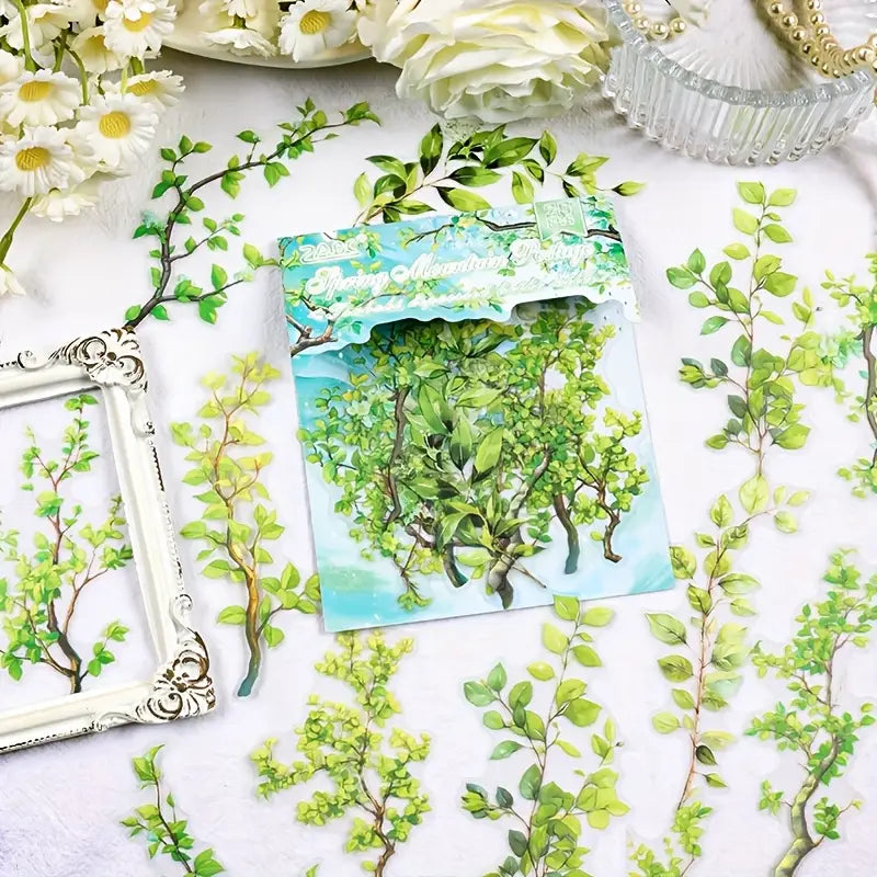20 Adet Şeffaf Renkli Yapraklı Dal Sticker Seti Bullet Journal Scrapbook Şeffaf Sticker Laptop Ajanda Planlayıcı