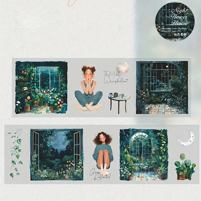Şeffaf Gece Tema Kesimli Pet Bant Rulo 6cmx2m Scrapbook Bullet Journal Ajanda Washi Tape