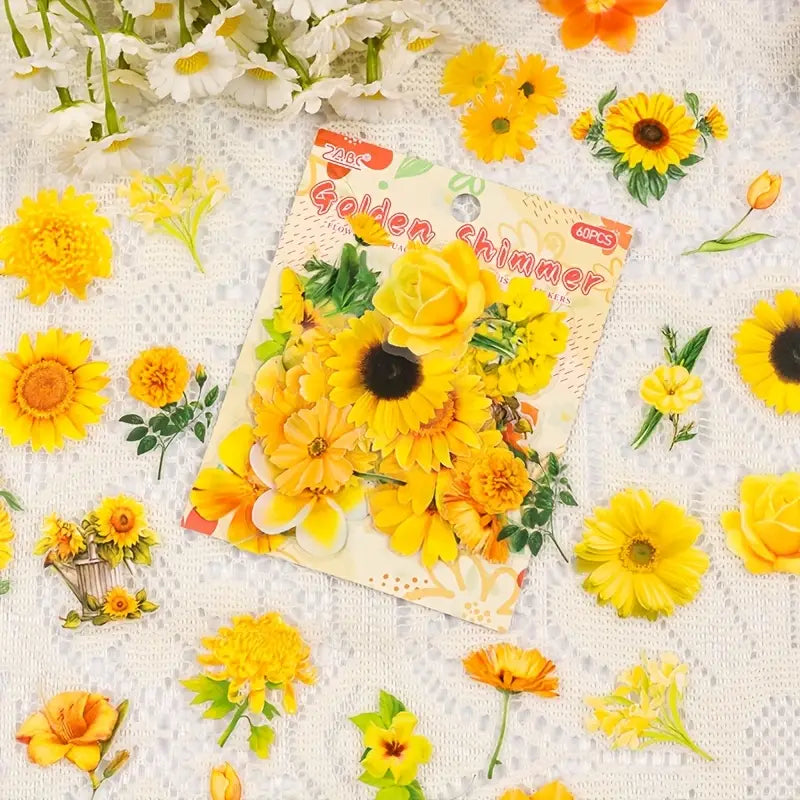 60 Adet Gerçek Görünümlü Şeffaf Çiçek Sticker Seti Bullet Journal Scrapbook Şeffaf Sticker Laptop Ajanda Planlayıcı
