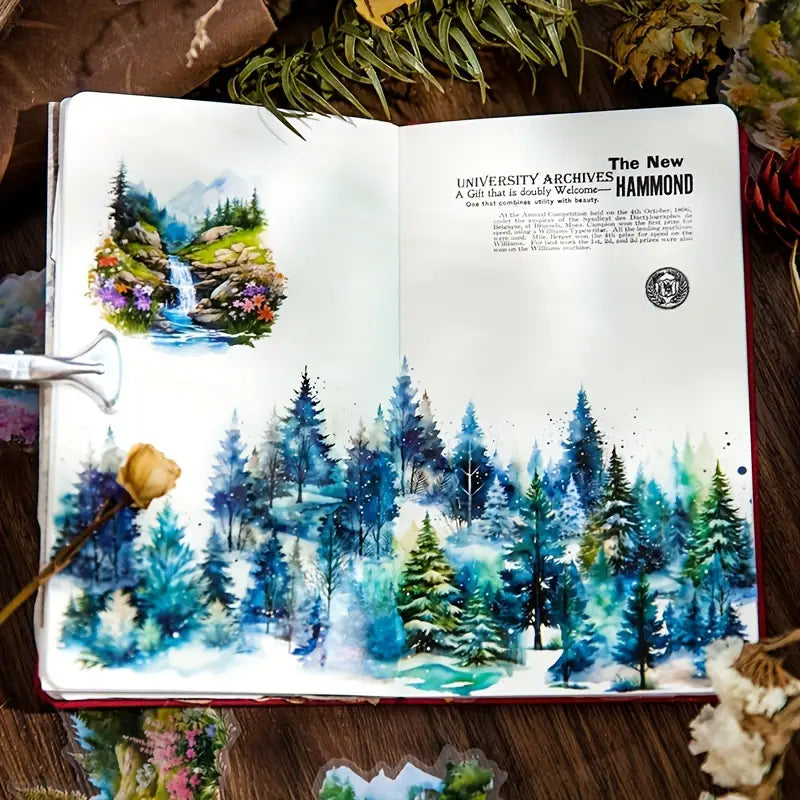 30 Adet Şeffaf Manzara Sticker Seti Bullet Journal Scrapbook Şeffaf Orman Sticker Laptop Ajanda Planlayıcı
