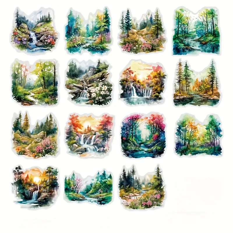 30 Adet Şeffaf Manzara Sticker Seti Bullet Journal Scrapbook Şeffaf Orman Sticker Laptop Ajanda Planlayıcı