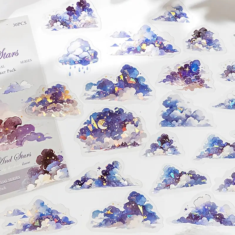30 Adet Şeffaf Bulut Sticker Seti Bullet Journal Scrapbook Şeffaf Sticker Laptop Ajanda Planlayıcı