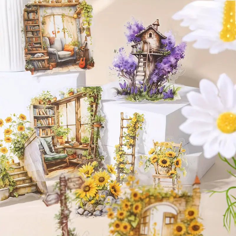 30 Adet Şeffaf Bahçe Temalı Sticker Seti Bullet Journal Scrapbook Şeffaf Sticker Laptop Ajanda Planlayıcı