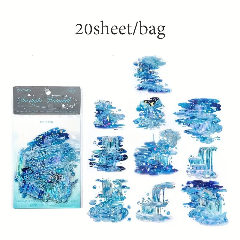 20 Adet Gümüş Yaldızlı Şeffaf Su Temalı Sticker Seti Bullet Journal Scrapbook Şeffaf Sticker Laptop Ajanda Planlayıcı