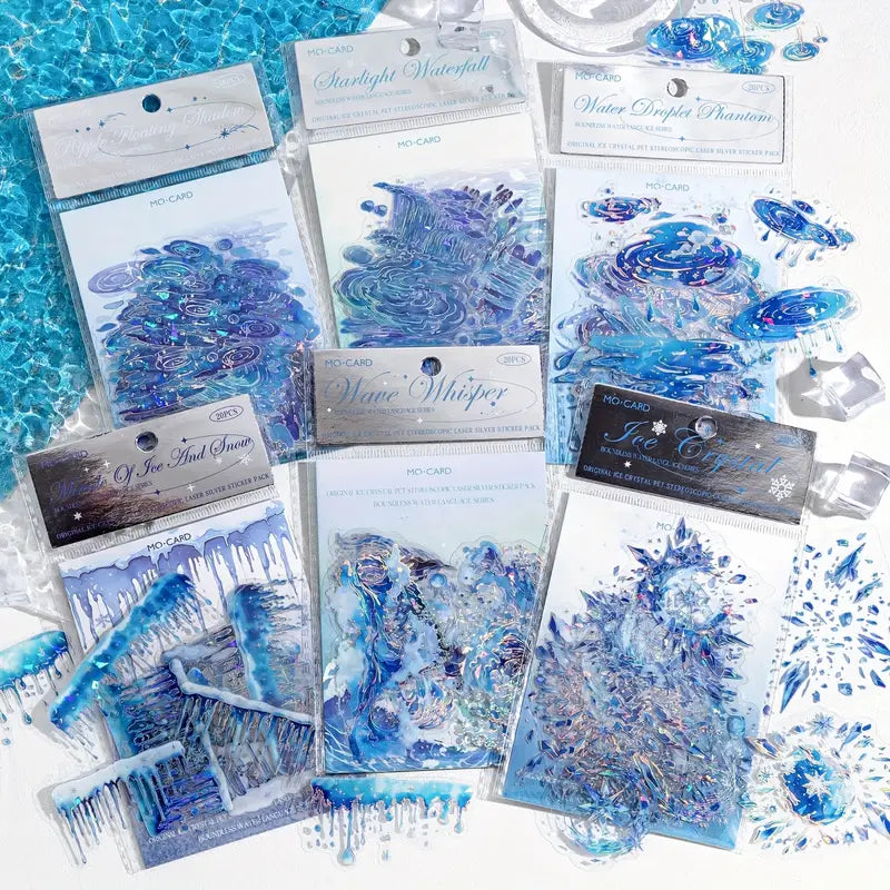 20 Adet Gümüş Yaldızlı Şeffaf Su Temalı Sticker Seti Bullet Journal Scrapbook Şeffaf Sticker Laptop Ajanda Planlayıcı