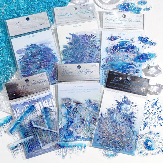 20 Adet Gümüş Yaldızlı Şeffaf Su Temalı Sticker Seti Bullet Journal Scrapbook Şeffaf Sticker Laptop Ajanda Planlayıcı