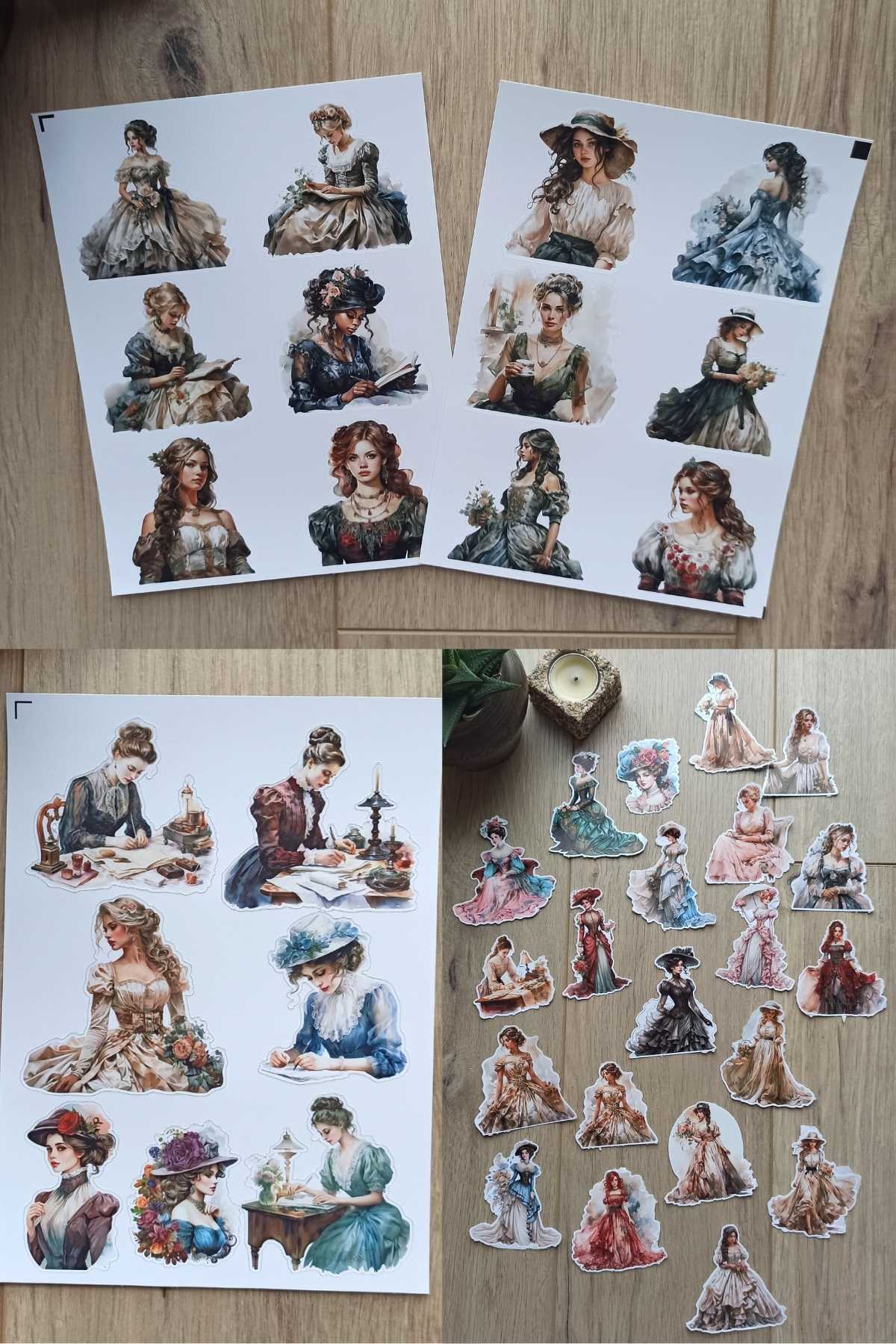 40 Adet Victorian Lady Sticker Bullet Journal Scrapbook Laptop Sticker Vintage Kadın Bundle