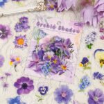 60 Adet Mor Şeffaf Çiçek Sticker Seti Bullet Journal Scrapbook Laptop Ajanda Planlayıcı