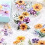60 Adet Şeffaf Sarı Mor Çiçek Sticker Bullet Journal Scrapbook Şeffaf Laptop Ajanda Planlayıcı