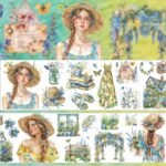 Mavi Çiçek Kız Tema Pet Bant Rulo 5cmx2m Scrapbook Bullet Journal Ajanda Washi Tape