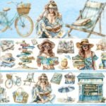 Mavi Yaz Kız Tema Pet Bant Rulo 5cmx2m Scrapbook Bullet Journal Ajanda Washi Tape