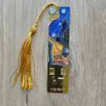 Kafe Terasta Gece Van Gogh Püsküllü Altın Renk Metal Kitap Ayracı Hediyelik Sanatsal