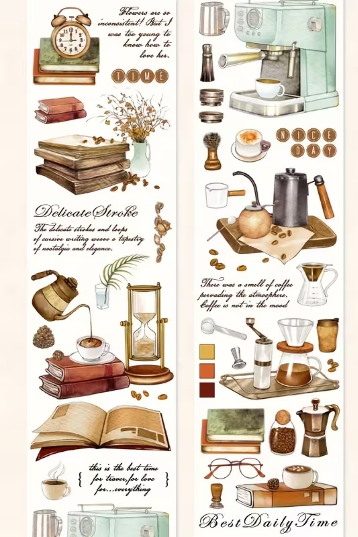 1_org_zoom-1281.jpg Kahve Temalı Washi Bant Rulo 5cmx2m Scrapbook Bullet Journal Ajanda Washi Tape Günlük Planlayıcı - Görsel 1