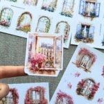 4 Sayfa Pencere Sticker Seti Fransız Balkon Sticker Çiçek Pencere Begonvil