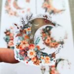 6 Adet Suluboya Çiçekli Hilal Ay Sticker Bullet Journal Scrapbook Laptop Sticker