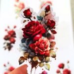 8 Adet Suluboya Kırmızı Gül Sticker Bullet Journal Scrapbook Laptop Sticker