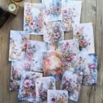 15 Adet Eskitme Vintage Suluboya Çiçek Temalı Scrapbook Kağıt Seti Bullet Journal Dekupaj Kağıdı