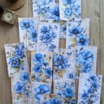 15 Adet Eskitme Vintage Mavi Çiçek Temalı Scrapbook Kağıt Seti Bullet Journal Dekupaj Kağıdı