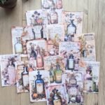 15 Adet Eskitme Vintage İksir Şişesi Temalı Scrapbook Kağıt Seti Bullet Journal Dekupaj Kağıdı