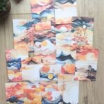 15 Adet Turuncu Gündoğumu Temalı Scrapbook Kağıt Seti Bullet Journal Dekupaj Kağıdı