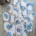 20 Adet Eskitme Vintage Mavi Menekşe Temalı Scrapbook Kağıt Seti Bullet Journal Dekupaj Kağıdı