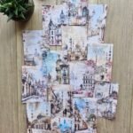 14 Adet Eskitme Camii Manzara Temalı Scrapbook Kağıt Seti Bullet Journal Dekupaj Kağıdı