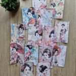 14 Adet Eskitme Japon Geisha Temalı Scrapbook Kağıt Seti Bullet Journal Dekupaj Kağıdı