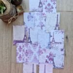 15 Adet Mor Eyfel Kulesi Temalı Scrapbook Kağıt Seti Bullet Journal Dekupaj Kağıdı