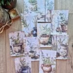 10 Adet Eskitme Saksı Temalı Scrapbook Kağıt Seti Bullet Journal Dekupaj Kağıdı Bitki Yeşil