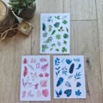 3 Parça 55 Adet Şeffaf Yaprak Sticker Seti Bullet Journal Scrapbook Şeffaf Sticker Mavi Yeşil Pembe