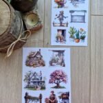 2 Sayfa 13 adet Country Temalı Sticker Çiçek Ev Köy Saksı Çiftlik Sticker Vintage Sticker