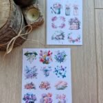 2 Sayfa 20 Adet Pembe Mor Çiçek Sticker Seti Şemsiye Yeşil Şapka Kuş Sticker Vintage Sticker