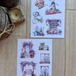 2 Sayfa 10 Adet Pencere Çiçek Sticker Seti Kapı Değirmen Bank Sticker Vintage Sticker