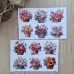 2 Sayfa 12 Adet Çiçek Sepeti Sticker Seti  Çiçek Gül Ayçiçeği Lale Sepet Sticker Vintage Sticker