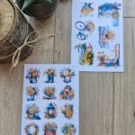 2 Sayfa 18 Adet Mavi Sarı Çiçek Temalı Sticker Seti Piknik Pencere Bisiklet Sticker Vintage Sticker